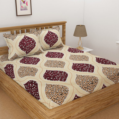 Vomzer 280 TC Polyester Double Printed Flat Bedsheet(Pack of 1, Beige)