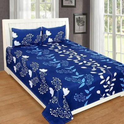 DURGA INTERNATIONAL 140 TC Polycotton Double Floral Flat Bedsheet(Pack of 1, Blue)