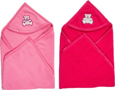 BABY ZONE Solid Single Hooded Baby Blanket for  Mild Winter(Polyester, Pink/Rani)