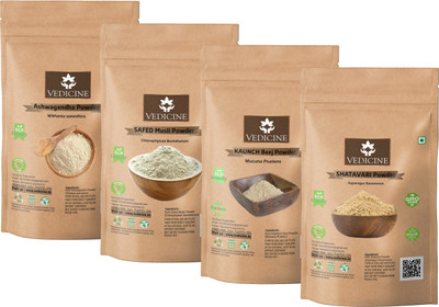 VEDICINE Ashwagandha Safed Musli Shatavari & Kaunch Konch Beej Churna / Powder 50g each Powder Powder(4 x 50 g)