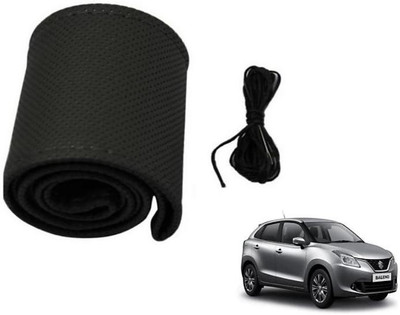 POOJATRADERSSS Hand Stiched Steering Cover For Maruti Baleno, Civic, Omni, Versa, WagonR(BLACK, Leather)