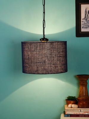 Devansh Blue Jute drum Hanging Lamp-Iron (Pack of 1) Pendant Lamp Ceiling Lamp(Blue)