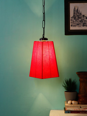Devansh Red Cotton Pyramid Hanging Lamp-Iron (Pack of 1) Pendant Lamp Ceiling Lamp(Red)