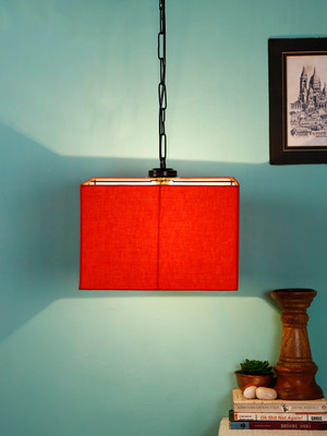 Devansh Orange Cotton Square Hanging Lamp-Iron (Pack of 1) Pendant Lamp Ceiling Lamp(Orange)