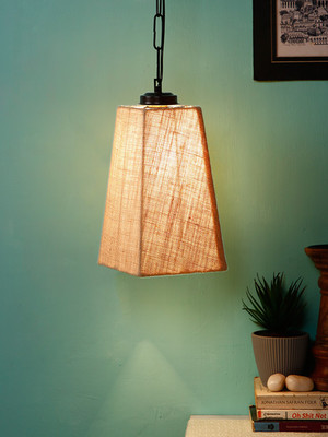 Devansh Beige Jute Pyramid Hanging Lamp-Iron (Pack of 1) Pendant Lamp Ceiling Lamp(Beige)
