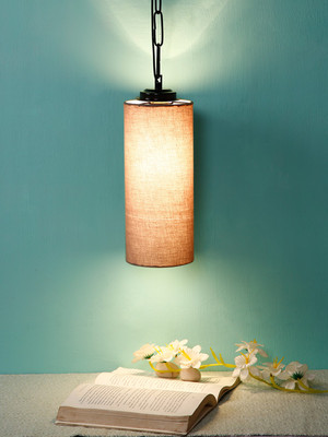 Devansh Grey Cotton Cylindrical Hanging Lamp-Iron (Pack of 1) Pendant Lamp Ceiling Lamp(Grey)