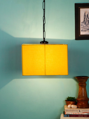 Devansh Yellow Cotton Square Hanging Lamp-Iron (Pack of 1) Pendant Lamp Ceiling Lamp(Yellow)
