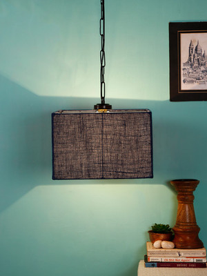Devansh Blue Jute Square Hanging Lamp-Iron (Pack of 1) Pendant Lamp Ceiling Lamp(Blue)