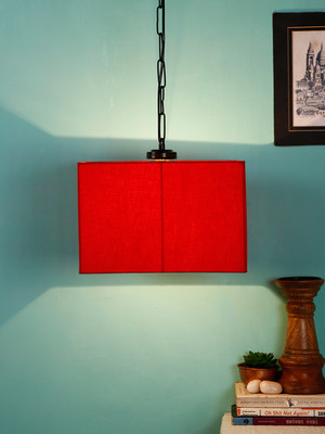 Devansh Red Cotton Square Hanging Lamp-Iron (Pack of 1) Pendant Lamp Ceiling Lamp(Red)