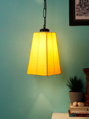 Devansh Yellow Cotton Pyramid Hanging Lamp-Iron (Pack of 1) Pendant Lamp Ceiling Lamp(Yellow)