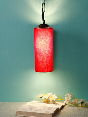 Devansh Red Cotton Cylindrical Hanging Lamp-Iron (Pack of 1) Pendant Lamp Ceiling Lamp(Red)