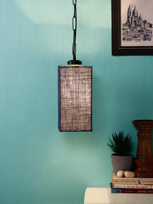 Devansh Blue Jute Square Hanging Lamp-Iron (Pack of 1) Pendant Lamp Ceiling Lamp(Blue)