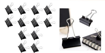 officekart Nickel plated-rust resistant 51 mm 51 mm Metal Nickel plated Binder Clip(Set of 12, Black)