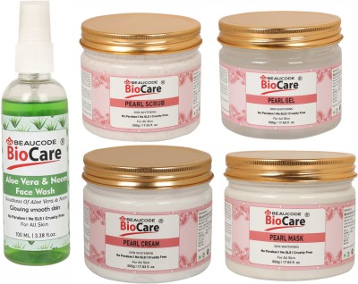 BEAUCODE BioCare Pack of-5, Pearl Face and Body Gel & Cream & Mask & Scrub (500g) and Aloe Vera Face wash (100ml)(5 Items in the set)