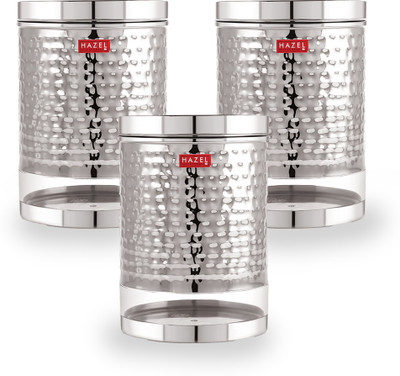 HAZEL Steel Grocery Container  - 3000 ml(Pack of 3, Silver)