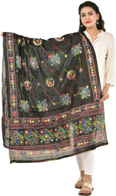 Nama Fashion Cotton Blend Embroidered, Embellished Women Dupatta