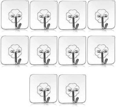 Newvent Set of 10 Wall Hooks Heavy Duty Hooks for Hanging 10KG (Max) Magic Stickers Hooks Seamless Transparent Adhesive Hooks for Hanging Keys Coats Hats Bags Ceiling Hook (Pack of 10) Hook 1(Pack of 10)