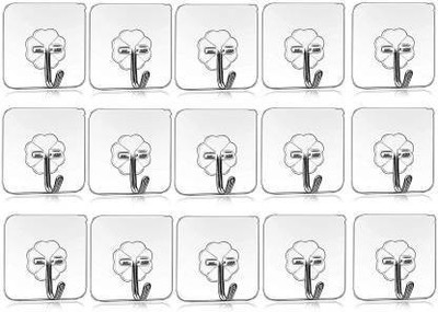 15 Pcs Self Adhesive Wall Hooks, Heavy Duty Sticky Hooks For Hanging 10KG (Max), Waterproof Transparent Adhesive Hooks For Wall, Wall Hangers For Hanging Kitchen Bathroom Bedroom Accessories Hook/Strong Adhesive Hook Wall Door Sticky Hanger Holder For Kitchen Bathroom Hook Plastic Key Holder(15 Hook