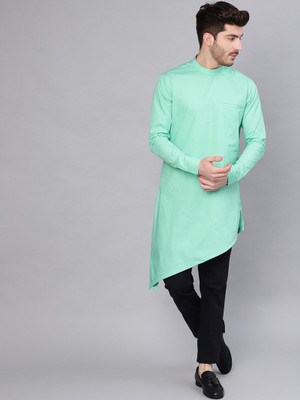 See Design Men Solid Asymmetric Kurta(Light Green)