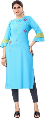 GEELHARI ENTERPRISE Women Embroidered Straight Kurta(Light Blue)