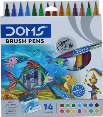 DOMS Non Toxic Brush Pen in Cardboard Box(Set of 14, Multicolor)