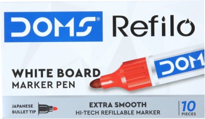 DOMS Refilo Non-Toxic Hi-Tech Refillable Whiteboard Marker(Set of 10, Red)