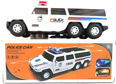 GoBaby Light & Siren Sound 360 Degree Rotating Bump and Go Police Car Toy(White)