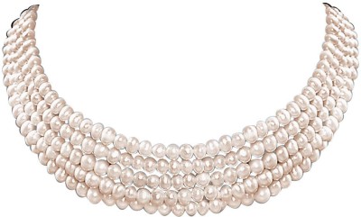 Surat Diamond Heaven - 5 Line Real Freshwater Pearl Choker Necklace for Women (SP77) Pearl Metal Necklace