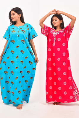 Plaful Women Nighty Set(Multicolor)