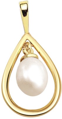 SURAT DIAMONDS Dangler Pearl - Drop Shaped Real Pearl & Gold Plated Silver Pendant for Girls (SP373) Pearl Sterling Silver Pendant