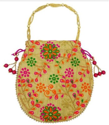 Avanti Creation Embroidered Silk Potli Bag Ethnic Clutch Batwa Bag For Women And Girls Floral Design Multicolor Potli