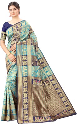 S G CREATION Woven Patola Cotton Silk Saree(Light Blue)