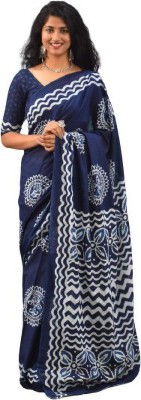 Kiaaron Printed Bollywood Pure Cotton Saree(Dark Blue)