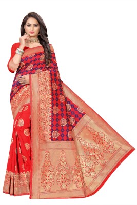 DHARMI ENTERPRISE Floral Print Bollywood Silk Blend, Jacquard Saree(Red)