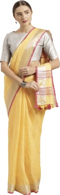 Queensider Solid/Plain Bhagalpuri Cotton Linen Saree(Yellow)