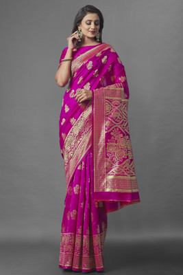 BESUCHER Woven Kanjivaram Satin Saree(Purple)