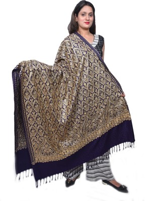 SUMEDH handcrafts Viscose Embroidered Women Shawl(Blue)