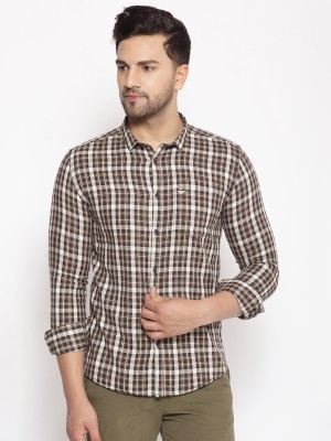 Showoff Men Checkered Casual Brown Shirt