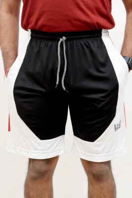 WS Solid Men Black, White, Red Sports Shorts