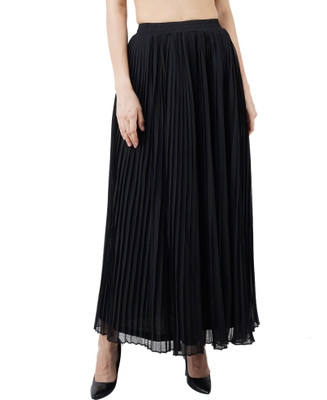 PepTrends Solid Women Pleated Black Skirt