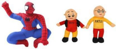 KPN Soft Lovable Hugable Combo Motu-Patlu, Spaiderman For Kids Toys Bithday Gift - 30 cm (Multicolor)  - 30 cm(Multicolor)