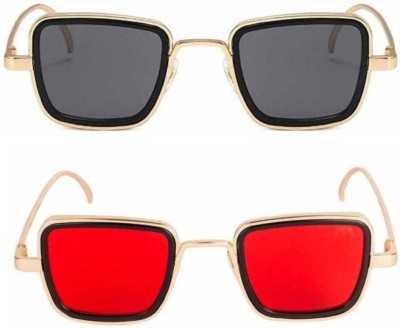 PIRASO Rectangular Sunglasses(For Men & Women, Black, Red)