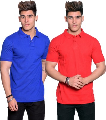 Arbour Solid Men Polo Neck Blue, Red T-Shirt