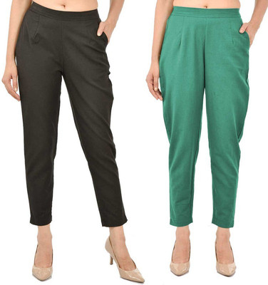 FABISHO Regular Fit Women Black, Light Green Trousers
