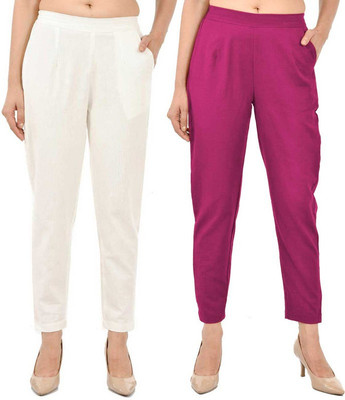 FABISHO Regular Fit Women White, Pink Trousers