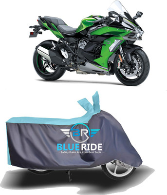 BLOERIDE Two Wheeler Cover for Kawasaki(Ninja H2R, Blue, Grey)