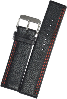 SURU U200 Side Double Red Stitch Square Tip with Rounded Angles 24 mm Genuine Leather Watch Strap(Black)