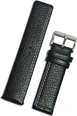 SURU U198 Side Double White Stitch Square Tip with Rounded Angles 24 mm Genuine Leather Watch Strap(Black)