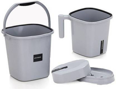 JAY MAHADEV Bathroom Set Combo With UNBREAKABLE 25 L Bucket and Mug 1.5 L and Shop cash 25 L Plastic Bucket(Grey)