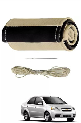 POOJATRADERSSS Hand Stiched Steering Cover For Hyundai i10 Active, Figo, Kwid, Creta, Sunny(BLACK & BEIGE, Leather)